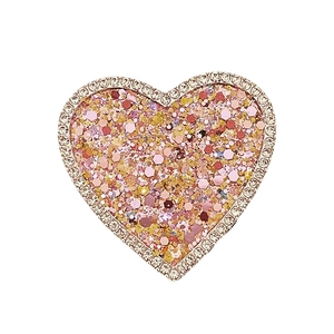 Sparkling star sequins heart-shaped phone grip stand with gold rim and rhinestones