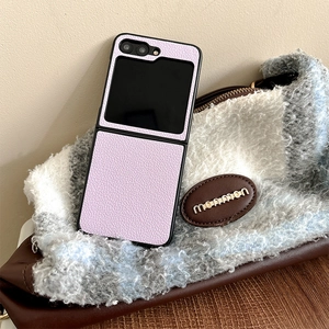 Macro view of lavender litchi grain leather texture on the Z Flip foldable case cover
