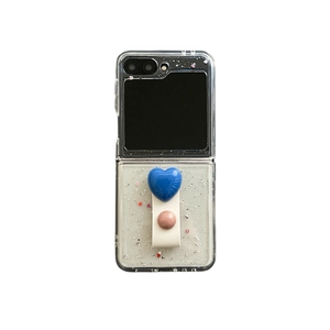 Sparkly glitter clear case for Samsung Z Flip series with heart decor and leather strap