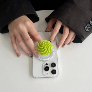 3D cream flower expanding phone socket stand on white mobile phone background