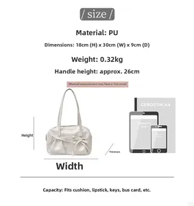 Detailed size chart for white PU pleated shoulder bag with specific 18x30x9cm dimensions