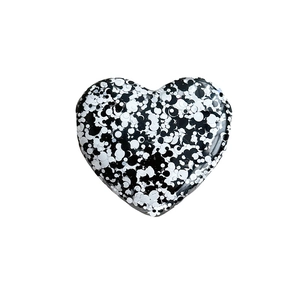 Transparent heart phone socket with black and white glitter sequins and glossy finish