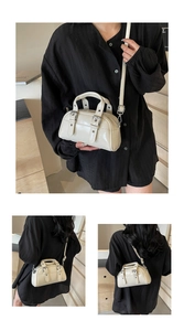 Detailed views of an off-white oil wax leather handbag shown in various carrying styles