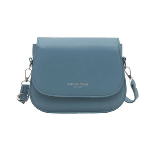 Chic foggy blue matte PU leather saddle shoulder bag with adjustable strap for women
