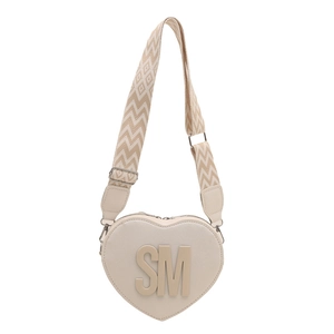 Fashionable heart-shaped cream crossbody bag with SM logo and wide jacquard strap