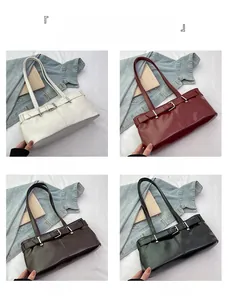 Fashionable faux leather underarm bags displayed in beige, red, brown, and black