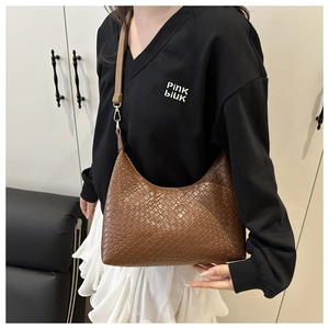 Trendy brown woven PU leather underarm hobo bag for women with minimalist chic design