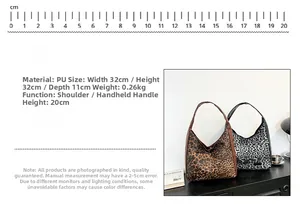 Detail view of large leopard print hobo bags in brown and white PU leather material