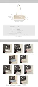 Detailed size specifications and material chart for the ribbon bow underarm bag in PU leather