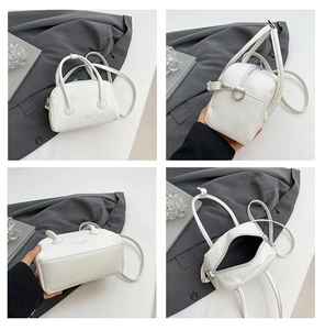Vues détaillées d'un sac à main blanc en cuir PU grainé avec poignées et compartiments