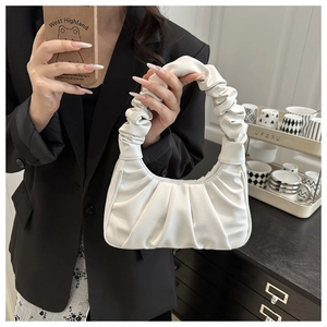 Elegante borsa a mano plissettata bianca da donna, raffinato design a forma di dumpling