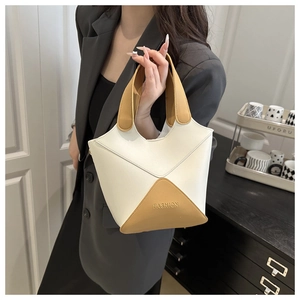 Sac seau moderne en cuir PU bicolore pour femme avec d'élégants accents marron
