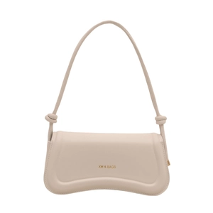 Beige faux leather underarm bag with a unique wavy base and thin shoulder strap