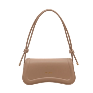 Minimalist earth tone shoulder bag with wavy base design and thin rope straps