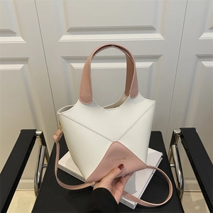 Sac seau moderne en cuir PU bicolore rose et blanc pour femme avec poignée et bandoulière