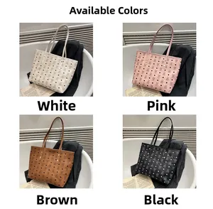 Four large capacity tote bags in white pink brown and black with chic monogram patterns