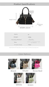 Detailed size chart and specifications for the quilted PU leather crossbody bag with logo