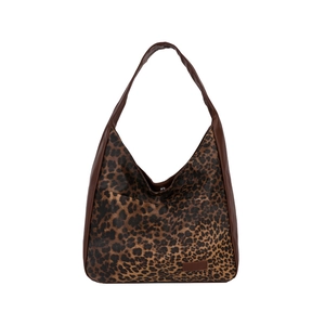 Sac fourre-tout vintage imprimé léopard avec bandoulières en cuir marron pour femmes