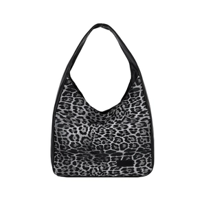 Minimalist leopard print shoulder tote bag with black leather trim for daily commute