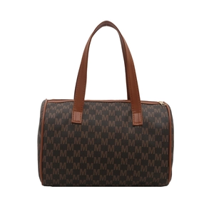 Borsa tote grande retrò con monogramma marrone scuro e manici in pelle eleganti