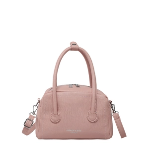 Pink lychee grain leather handbag with adjustable strap and silver metal hardware