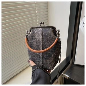 Détail d'un sac rétro à fermoir baiser avec texture pailletée et cadre métallique chic