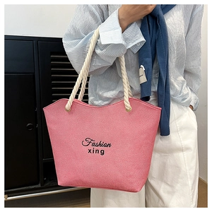 Fashion xing red and white striped tote bag with rope handles and large capacity