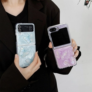Folding Phone Case For Samsung Z Flip 6 5 Z Fold 5 4 3D Butterfly Glitter Bling Pearlescent TPU PC Protective Shockproof Cover