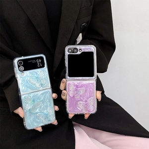 Foldable phone case for Samsung Z Flip 6 with 3D butterfly design and laser finish