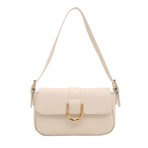 Minimalist cream white crocodile embossed PU leather underarm bag with gold metal clasp