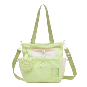 Japanese street style large capacity tote bag in light green nylon with shoulder strap