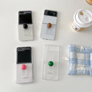Transparent Foldable Phone Case With Colorful Ball Grip Stand And Hand Strap Clear Shockproof Protective Cover