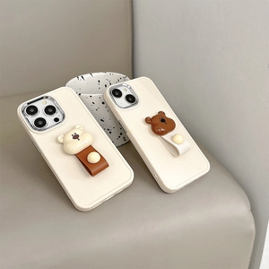 Minimalist silicone iPhone case with bear ring holder and leather strap design