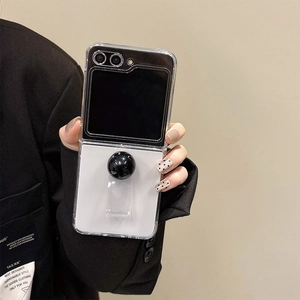 Transparent folding phone case with black ball ring stand for Samsung Galaxy Z Flip