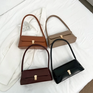 Baguette Underarm Bag For Women PU Leather With Gold Metal Buckle Retro French Niche Style Chic Shoulder Handbag