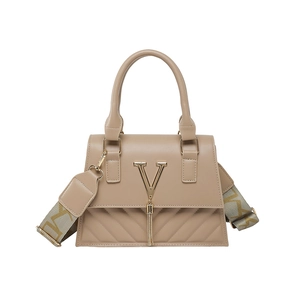 Sac bandoulière kaki avec logo V doré, texture matelassée et large sangle en jacquard