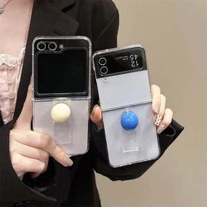 Transparent folding phone case with colorful bead ring stand for Samsung Galaxy Z Flip