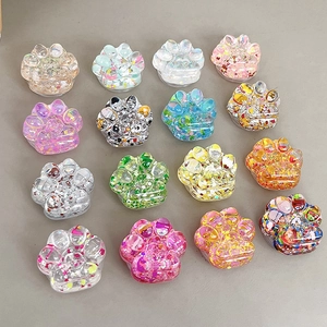 3D Cat Paw Retractable Phone Socket Stand With Colorful Glitter Sequins Cute ins Style Resin Phone Holder Smartphone Grip