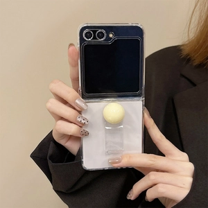 Transparent folding phone case with ring holder and yellow beads for Samsung Z Flip6