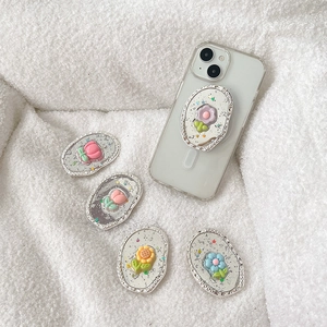 3D Flower Phone Griptok Expanding Stand Alloy Glitter Sparkle Foldable Desktop Holder For Women Girls Elegant Accessories