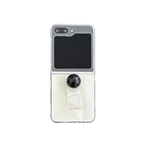 Clear folding phone case for Samsung Z Flip with a decorative black spherical grip stand