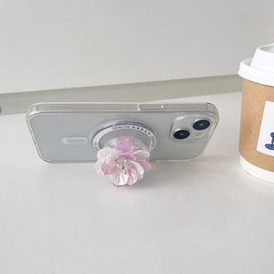 Support de téléphone MagSafe en forme de fleur dégradée rose avec perle élégante