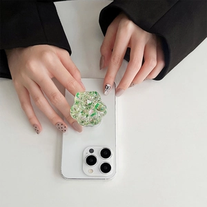 Trendy sparkling green glitter cat paw retractable phone grip stand for smartphones