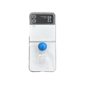 Transparent folding phone case for Samsung Z Flip 6 with blue spherical ring holder