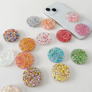 Phone Grip Foldable Stand Round Transparent Acrylic Sequin Glitter Expanding Socket Tablet Mount For Girls Women Accessory