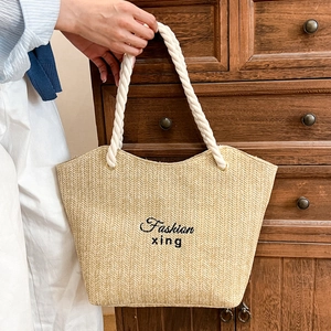 Woven Straw Tote Bag Large Capacity Beach Vacation Handheld Shoulder Purse Bohemian Style With Cotton Rope Handles For Women
