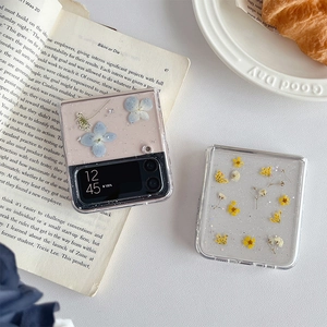 Transparente Hülle mit getrockneten Blumen und Glitzer für Samsung Galaxy Z Flip 6