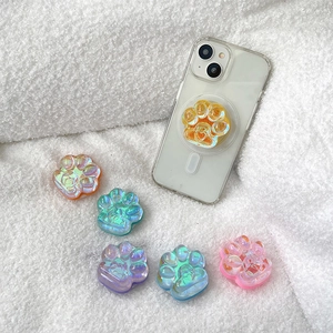 Support de Téléphone Holographique Patte de Chat Rétractable Relief Coeur Laser Brillant Support de Doigt pour Smartphones Accessoires Femme
