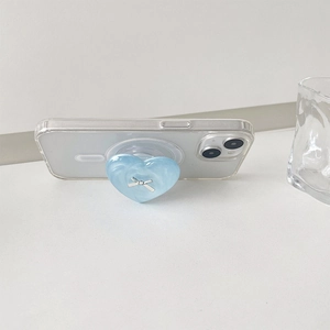 3D heart phone socket in light blue marble finish with a silver bow knot decoration