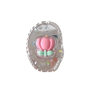 Sparkly tulip resin phone grip with silver glitter and sequins for women and girls